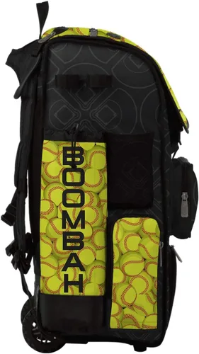 Miniatura 2 de Boombah Superpack Bolsa híbrida para bate rodante, color negro, amarillo óptico/rojo, versión con ruedas y mochila
