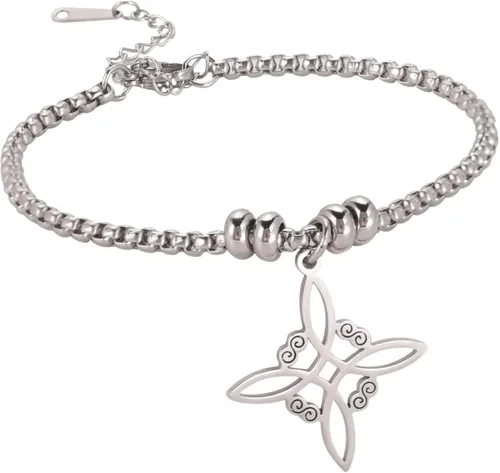 SIPURIS Pulsera de nudo de brujas para mujeres y hombres, pulseras de eslabones de nudo celta de acero inoxidable, brujería, protección geométrica,