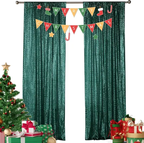 Miniatura 75 de Sugargirl Telón de fondo de lentejuelas negro para Halloween, 4 paneles de 2 pies x 8 pies, cortinas brillantes con purpurina, fondo negro
