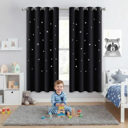 Miniatura 58 de NICETOWN Cortinas infantiles perforadas, cortinas marroquíes con estrellas azules para dormitorio de niñas, gruesas y suaves, para oscurecer la Azul