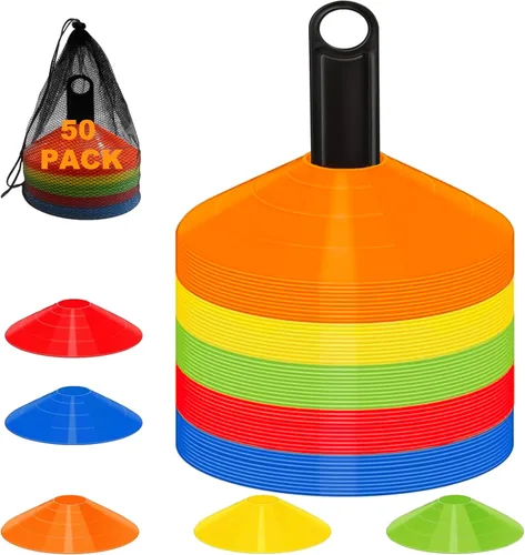 Conos de disco para entrenamiento deportivo, paquete de 25/50 conos de fútbol de agilidad con bolsa de transporte y soporte, fútbol, fútbol,