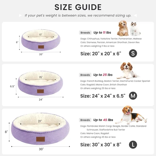 Miniatura 4 de Love's cabin Cama redonda acolchada para gatos y perros, cama para mascotas de 20 pulgadas para gatos o perros pequeños, parte inferior Violeta