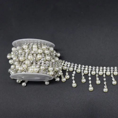 Miniatura 4 de Jerler Cadena de diamantes de imitación de cristal de 1 yarda, cuentas de perlas incrustadas para decoración de bricolaje y adornos de novia, ideal