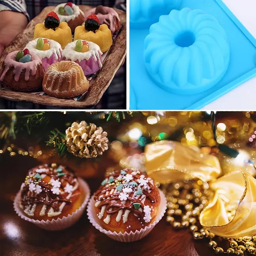 Miniatura 5 de 3 moldes de silicona para hornear, moldes antiadherentes de 6 cavidades, mini moldes de gelatina de silicona, mini moldes de pastel estriados, molde