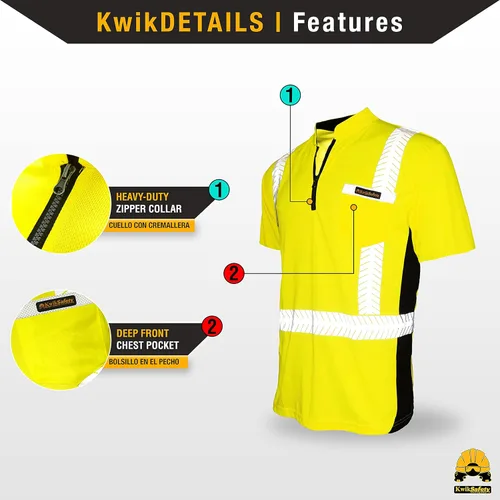 Miniatura 5 de KwikSafety - Camisas de seguridad de manga corta premium [collares de lujo] Clase 2 Hi Vis Camisas para hombres ANSI OSHA Camisas de alta visibilidad
