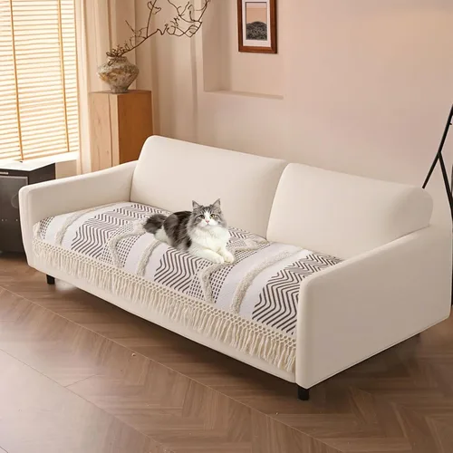 Miniatura 21 de VClife Funda de Sofá Boho de Algodón y Lino con Mechones y Borlas, Funda de Sofá para Perros para Sofá de 2 Cojines, Funda de Sofá Antideslizante
