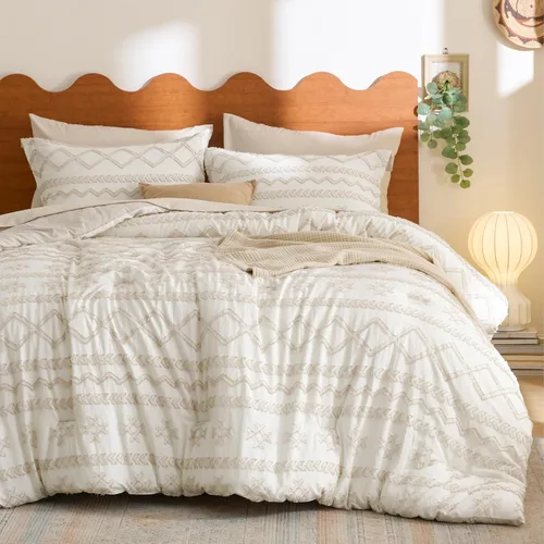 Miniatura 24 de Bedsure Juego de Edredón Tamaño Twin – Edredón beige, ropa de cama Boho con mechones estilo shabby chic para niños, juego de ropa de cama vintage
