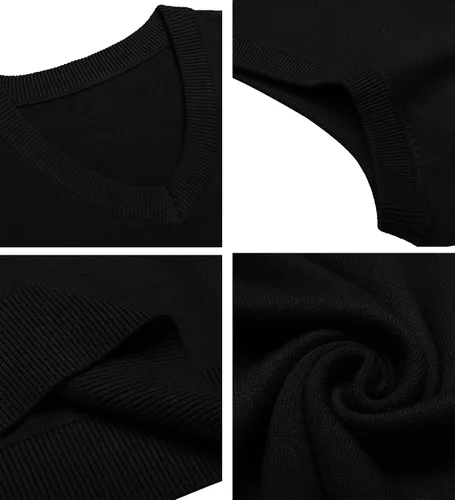Miniatura 5 de Amussiar Suéter casual para hombre, chaleco con cuello en V, ajustado, sin mangas, suéter de punto
