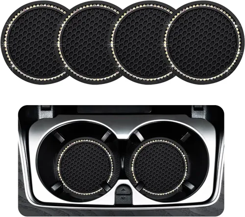 Miniatura 8 de Ziciner 4 unidades de portavasos para automóvil con brillo, portavasos de goma suave con cristales, tapete antideslizante para tazas con strass