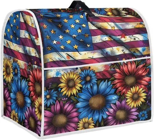 Miniatura 35 de Funda para batidora con estampado de girasol y bandera americana, cubierta protectora contra el polvo, adecuada para la mayoría de los modelos