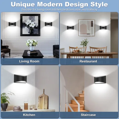 Miniatura 9 de Juego de 2 apliques de pared LED modernos negros con cable para interiores, luces de montaje en pared arriba y abajo, para sala de estar