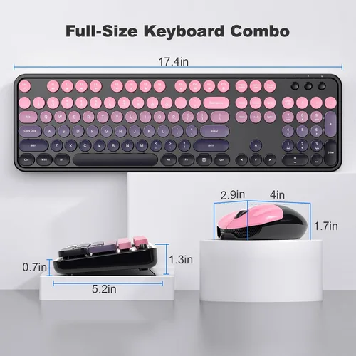 Miniatura 119 de KNOWSQT Combo de teclado y ratón inalámbrico, teclados lindos de tamaño completo estilo máquina de escribir 2.4G azul colorido - receptor USB Plug