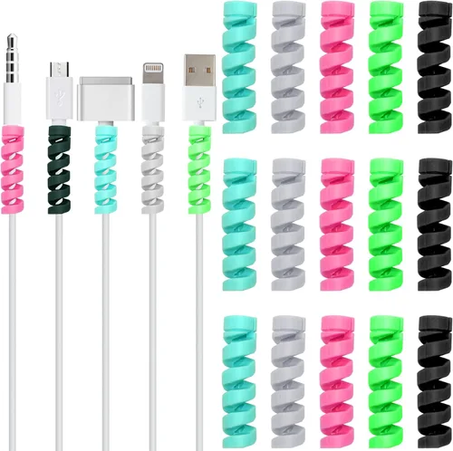 15 piezas de 5 colores surtidos flexible protector de cable de carga en espiral organizador de cable de cable de cable de tubo de accesorios de