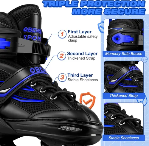 Miniatura 3 de Patines en línea ajustables para niños y niñas de 4 a 12 años, cuchillas de patines para niños con ruedas completamente iluminadas, divertidos azul