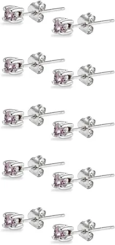 Miniatura 2 de Juego de 5 pares de aretes de plata de ley de 0.118 in de color redondo hechos con cristales europeos