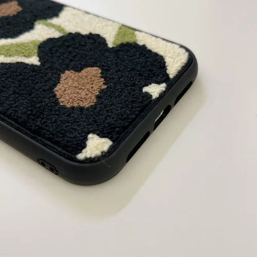 Miniatura 9 de Bonita funda para teléfono compatible con iPhone 14 Pro, diseño femenino retro de flores negras con diseño floral, delgada, suave y esponjosa, Black