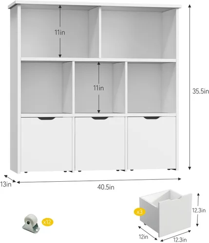 Miniatura 2 de Teckid Organizador de almacenamiento de juguetes con 3 cajones móviles y 5 cubos abiertos, estantería para niños y armario de almacenamiento