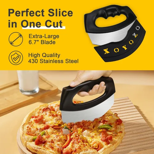 Miniatura 2 de Cortador de pizza, picador de ensalada, hoja grande de acero inoxidable con tapa, cuchillo mezzaluna para utensilios de cocina