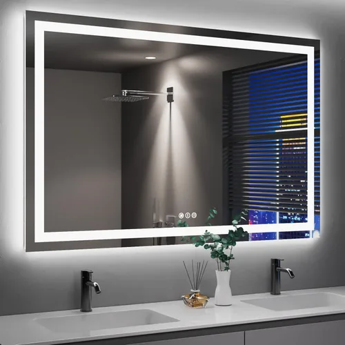 Miniatura 29 de Amorho Espejo de baño LED de 24 x 32 pulgadas con luces, iluminación frontal y retroiluminación, regulable continuamente, antiniebla, vidrio Frente