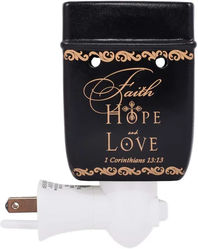 Miniatura 3 de Elanze Designs - Vela eléctrica de cerámica eléctrica con calentador de aceite con texto en inglés “Faith Hope Love 1 Corinthians 13:13