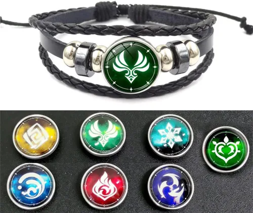Miniatura 4 de Genshin Impact - Pulsera ajustable de cuero tejida a mano para Navidad y cumpleaños, 5