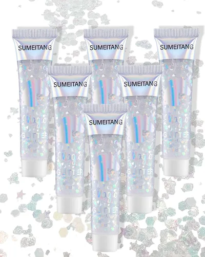 Miniatura 15 de Gel con purpurina para la cara y el cuerpo, 6 colores, con lentejuelas gruesas holográficas, pintura para fiestas, cantantes, conciertos, festivales