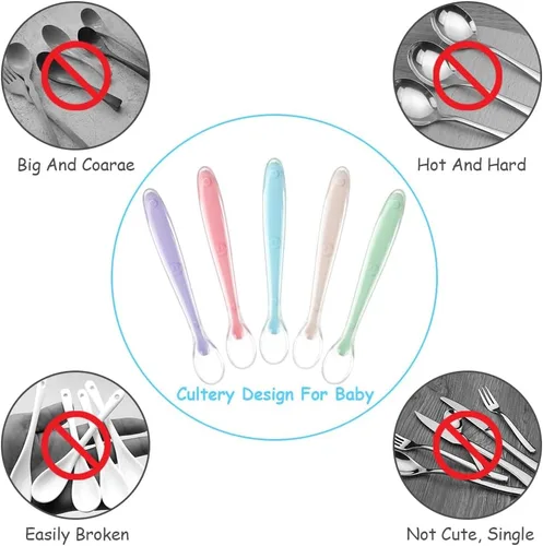 Miniatura 7 de Vicloon Cucharas de silicona para bebés, 5 cucharas de alimentación para entrenamiento de bebés para la primera etapa de 4 meses, suministros