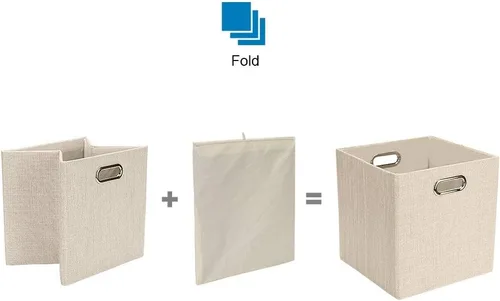 Miniatura 3 de Posprica Cubos de almacenamiento plegables, 11 x 11 x 11 pulgadas, contenedores de tela, 4 unidades, color beige