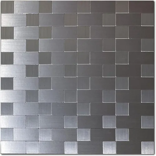 Miniatura 8 de Azulejo de 5 hojas para salpicaduras de despegar y pegar, adhesivo de metal autoadhesivo, azulejos de mosaico de aluminio cepillado para cocina