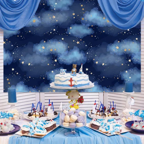 Miniatura 6 de MEHOFOTO Fondo de estudio fotográfico de cielo azul oscuro, nube, accesorios de fondo para niños, cumpleaños, príncipe, baby shower, decoración
