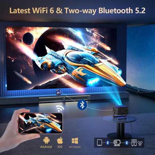 Miniatura 8 de [3500 ANSI/aplicaciones oficiales/audio de 65W] Proyector 4K para exteriores con WiFi y Bluetooth, enfoque automático, proyector inteligente Bronce