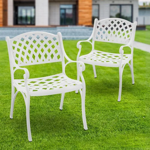 Miniatura 14 de Juego de 4 sillas de patio de aluminio fundido para todo tipo de clima, sillas de patio al aire libre con reposabrazos, muebles de patio, sillas