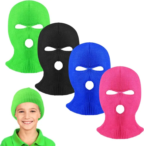 4 máscaras de esquí para niños, 3 agujeros, cubierta completa, pasamontañas, máscara facial para niños y niñas, colorido, invierno, deportes al aire