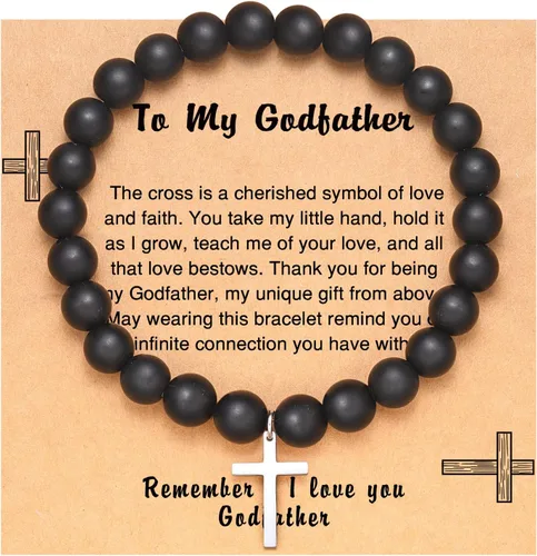 UNGENT THEM Pulsera con dije de cruz de piedra natural para padrino, madrina, joyería para el día del padre, cumpleaños, bautismo, regalos