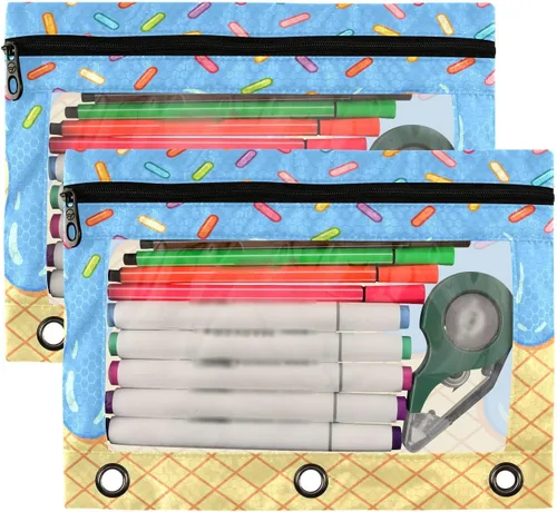 Miniatura 2 de Estuche para lápices de helado azul para 3 bolsillos para carpetas de anillos, bolsa transparente para lápices con cremallera suave, estuche rojo