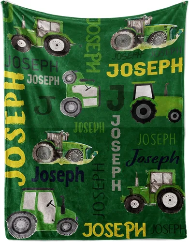 Miniatura 17 de Manta personalizada de tractores, nombre personalizado con diseño de camiones de tractor agrícola, manta de cama de franela de felpa suave