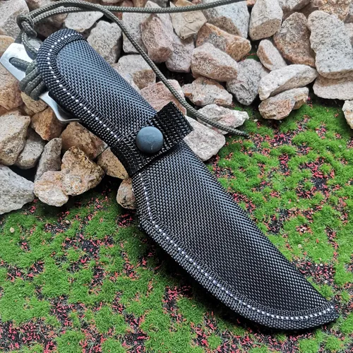 Miniatura 3 de Cuchillo de caza de hoja fija de 8.07 pulgadas con funda de nailon, cuchillo de supervivencia, cuchillo Bowie de espiga completa con mango de Negro
