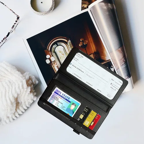 Miniatura 7 de Funda para chequera para hombres y mujeres, cartera de cuero RFID con ranuras para tarjetas de crédito, soporte de cheques duplicados personales