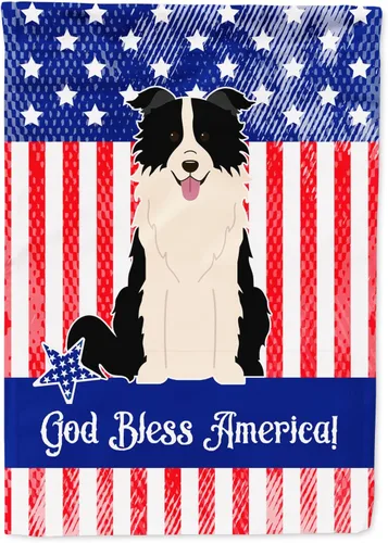 Caroline's Treasures BB3113GF - Bandera patriótica de Estados Unidos Border Collie para jardín, color negro y blanco, bandera decorativa para patio