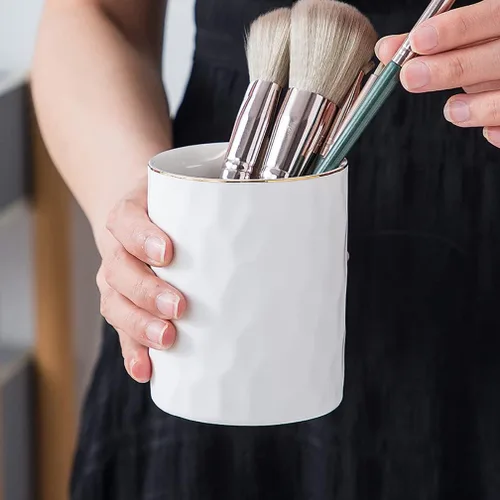 Miniatura 6 de Soporte de Bolígrafos de Cerámica Caddy, Taza, Organizador de Lápices, Soporte para Brochas de Maquillaje para Escritorio de Oficina en Casa (Blanco)