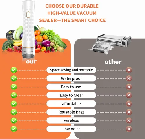 Miniatura 6 de Sellador al Vacío para Alimentos – Mantiene los Alimentos Frescos hasta 10 Veces Más Tiempo, Inalámbrico y Recargable con Fuerte Succión