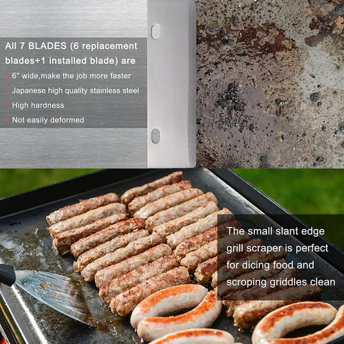 Miniatura 4 de Rascador de parrilla con 7 cuchillas y raspador de parrilla de borde inclinado pequeño, accesorios de parrilla de aluminio fundido resistente