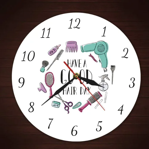 Miniatura 4 de The Geeky Days Have A Good Hair Day Reloj de pared de cuarzo mudo moderno Peluquería Peluquería Peluquería Decoración de pared Peluquería Belleza
