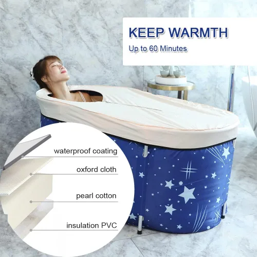 Miniatura 5 de ptlsy - Bañera de baño de hielo para adultos, bañera portátil grande para adultos, bañera plegable japonesa de inmersión para spa frío y cálido, Azul