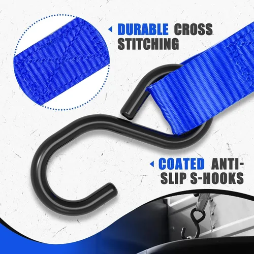 Miniatura 3 de AWELCRAFT Paquete de 4 correas de trinquete, correas de trinquete de 1 pulgada x 15 pies, resistencia a la rotura de 1500 libras con gancho en S, 4