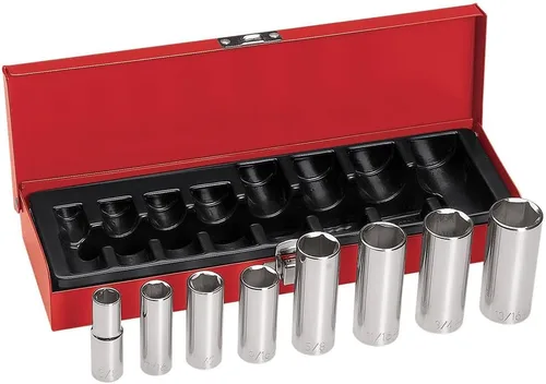 Miniatura 6 de Klein Tools 65504 Juego de llaves de vaso de 3/8 pulgadas, con enchufes de 12 puntos y 6 puntos, y bujías, 2 extensiones, trinquete, estuche, 12
