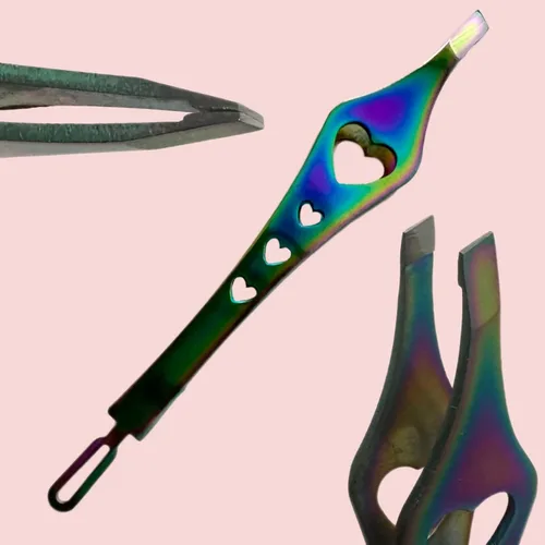 Miniatura 5 de Pinzas de doble punta 2 en 1 de arco iris, pinzas de precisión inclinadas afiladas para cejas y depilación encarnada, herramienta para el cuidado