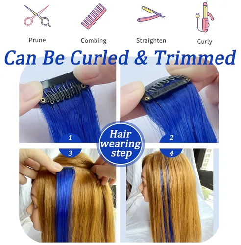Miniatura 6 de 16 extensiones de cabello sintético multicolor de 21 pulgadas con clip para fiesta, accesorios para el cabello para niñas