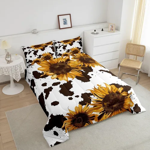 Miniatura 5 de Juego de edredón con estampado de vaca marrón para niñas y niños, edredón de plumón de piel de vaca de las tierras altas, ropa de cama de piel
