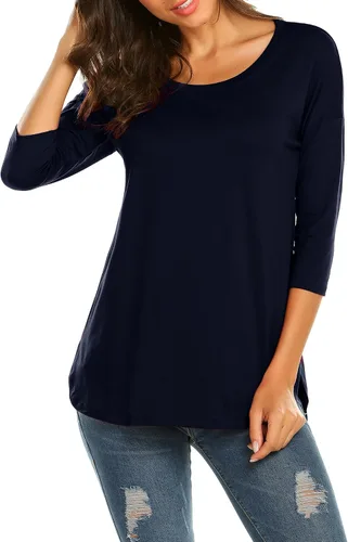 Miniatura 5 de Sherosa Camiseta casual de manga 34 con cuello redondo para mujer